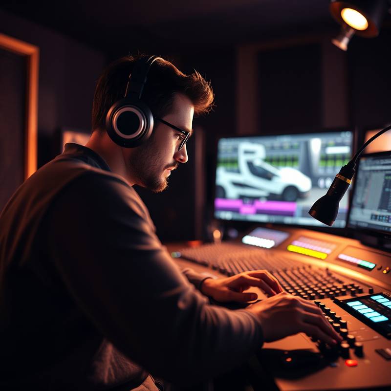 Sound designer working on audio mixing